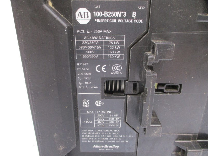 ALLEN BRADLEY 100-B250ND3 SER. B 110/120V 400A UNMP