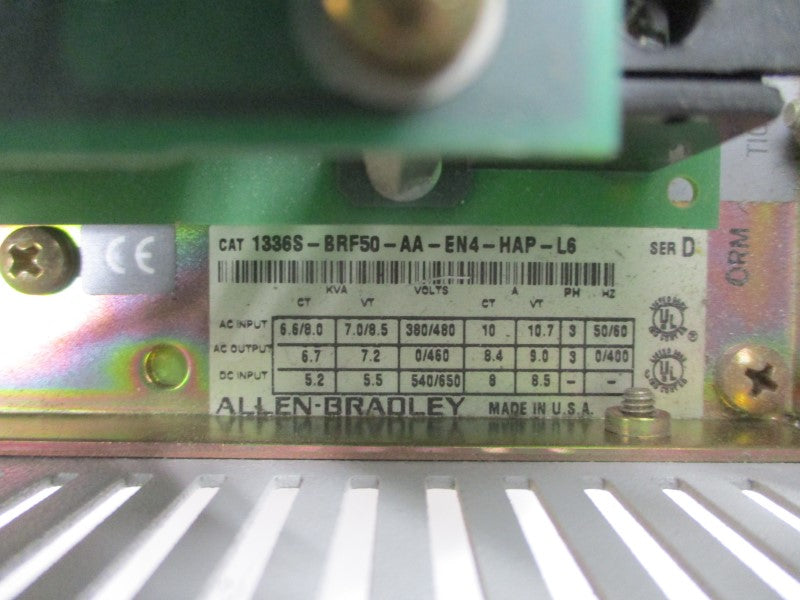 ALLEN BRADLEY 1336S-BRF50-AA-EN4-HAP-L6 SER. D 380/480VAC 8.4/9.0A UNMP