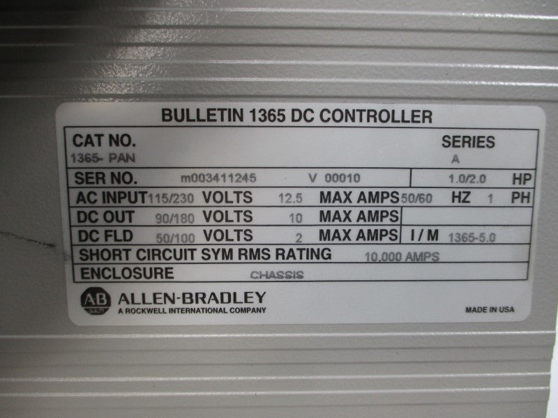 ALLEN BRADLEY 1365-PAN SER. A 115/230VAC 12.5A NSMP