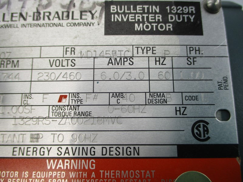 ALLEN BRADLEY 1329RS-ZA00218MVC 230/460V 6.0/3.0A NSNP
