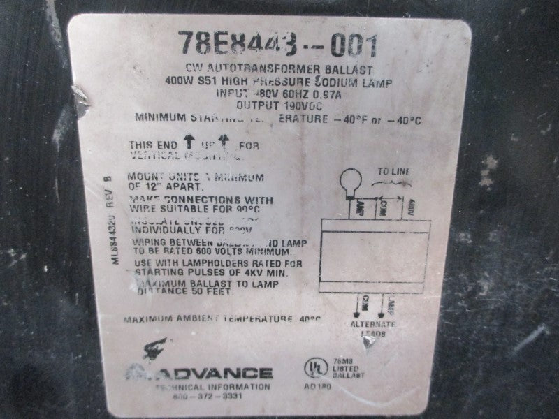 ADVANCE 78E8443-001 480V 0.97A UNMP