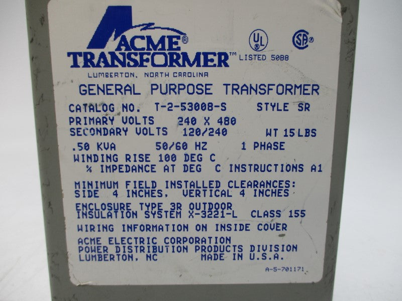 ACME TRANSFORMER T-2-53008-S 240/480V UNMP
