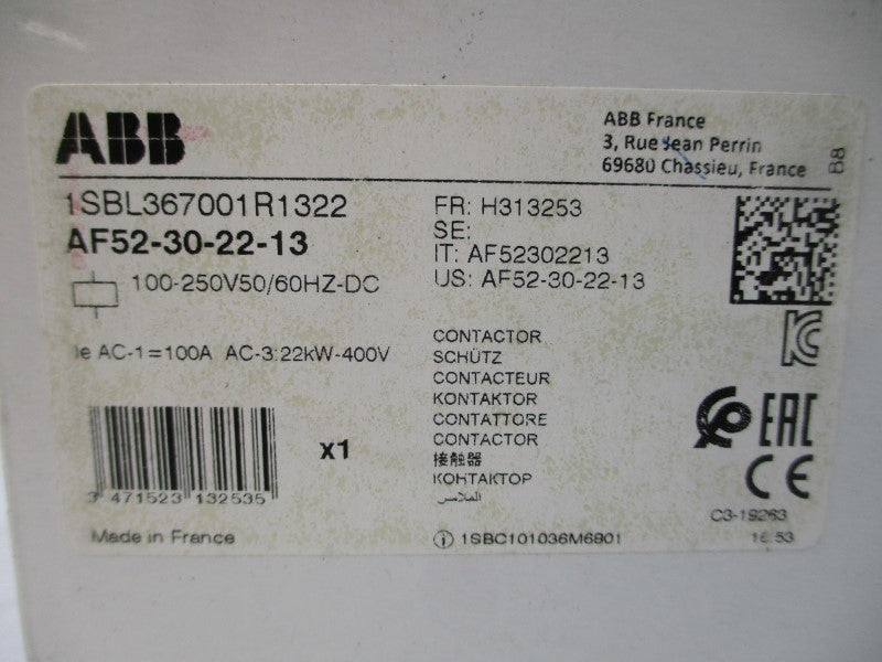 ABB AF52-30-22-13 100-250VDC 105A NSMP