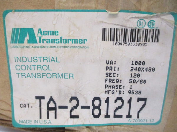 ACME TRANSFORMER TA-2-81217 1000VA 240/480V NSMP