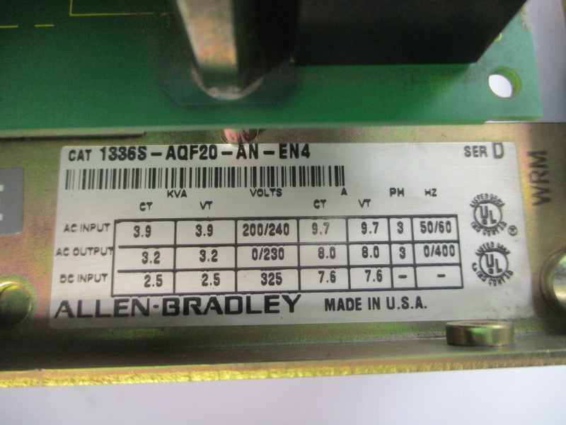 ALLEN BRADLEY 1336S-AQF20-AN-EN4 SER. D 200/240VAC 9.7A (AS PICTURED) NSNP