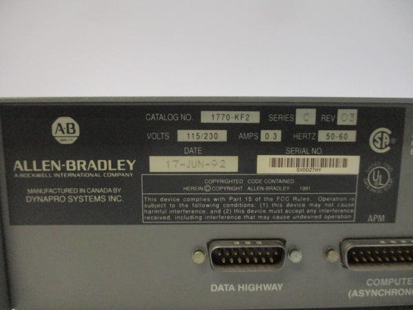 ALLEN BRADLEY 1770-KF2 SER. C 115/230V 0.3A REV. 03 UNMP