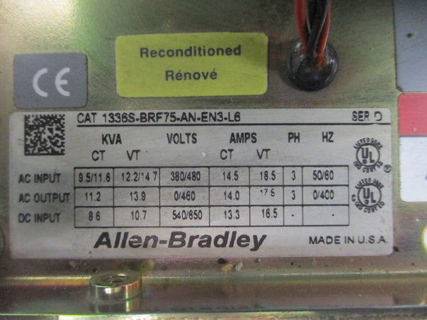 ALLEN BRADLEY 1336S-BRF75-AN-EN3-L6 SER. D 380/480VAC 14.5/18.5A (AS PICTURED) UNMP