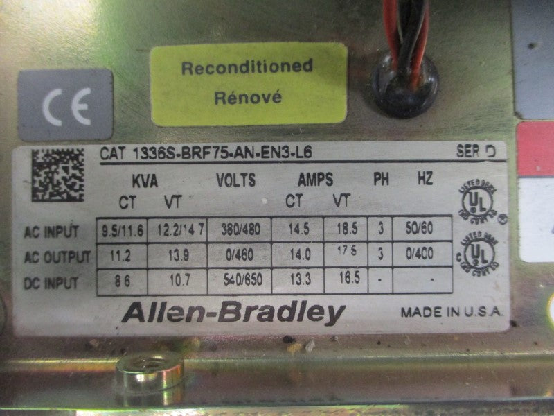 ALLEN BRADLEY 1336S-BRF75-AN-EN3-L6 SER. D 380/480VAC 14.5/18.5A (AS PICTURED) UNMP