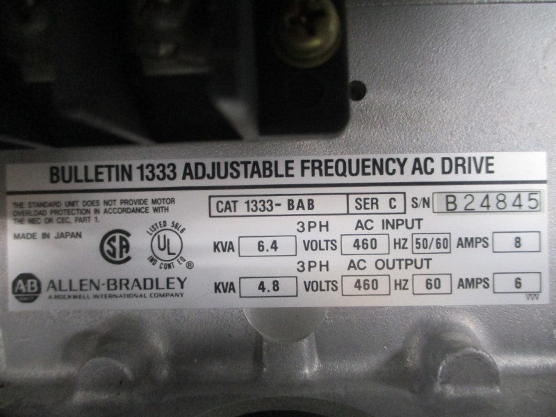 ALLEN BRADLEY 1333-BAB SER. C 460VAC 8A UNMP