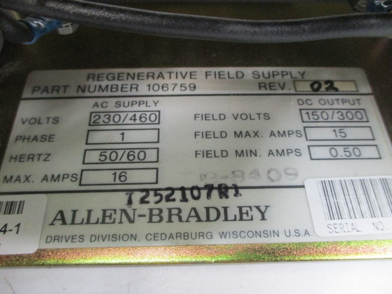 ALLEN BRADLEY 106759 230/460VAC 16A REV. 02 REMAN