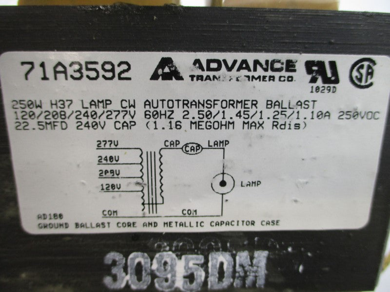ADVANCE TRANSFORMER 71A3572-001D 277V 2.50A NSMP