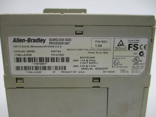 ALLEN BRADLEY 1768-L43S SER. B F/W 1.04 24VDC 1.4A UNMP