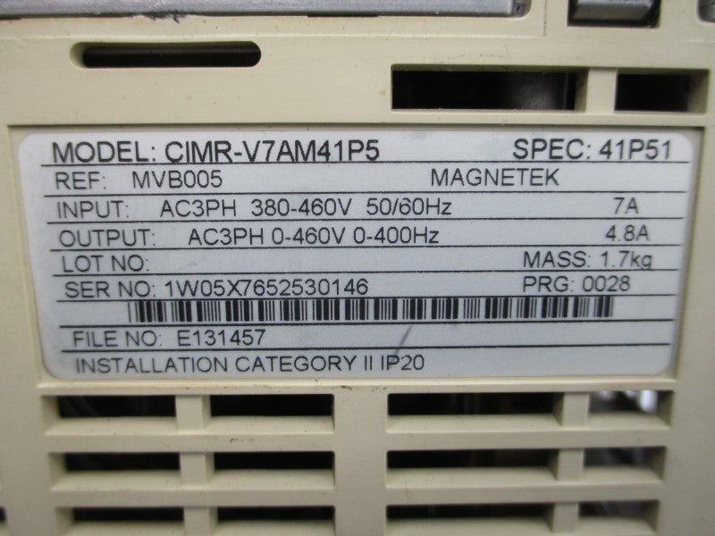 YASKAWA CIMR-V7AM41P5 380-460VAC 7A (AS PICTURED) UNMP
