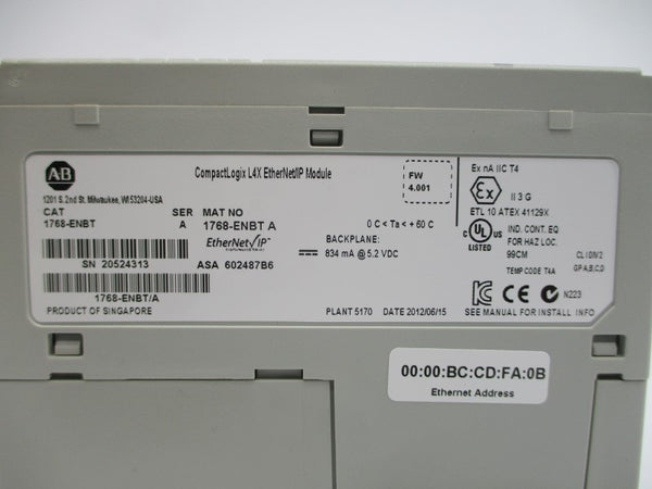 ALLEN BRADLEY 1768-ENBT SER. A F/W 4.001 5.2VDC NSMP