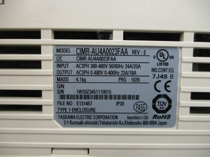 YASKAWA CIMR-AU4A0023FAA 380-480VAC 24/20A REV. E NSMP
