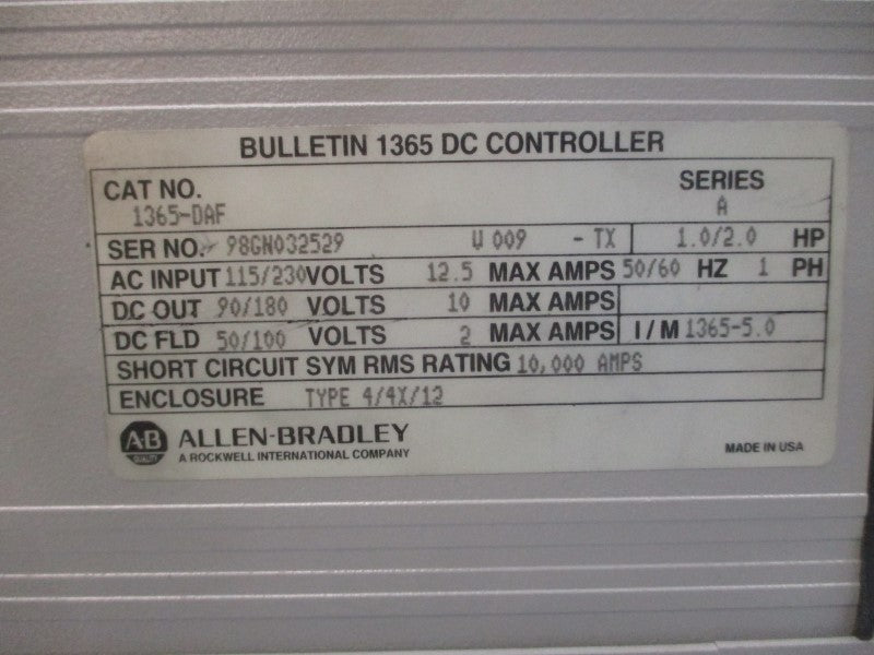 ALLEN BRADLEY 1365-DAF SER. A 115/230VAC 12.5A UNMP
