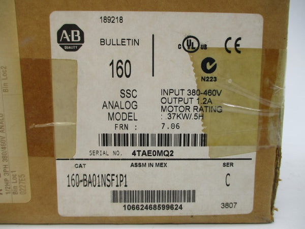 ALLEN BRADLEY 160-BA01NSF1P1 SER. C F/W 7.06 380-460VAC 1.4A NSMP