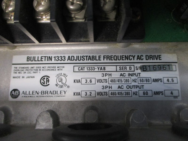 ALLEN BRADLEY 1333-YAB SER. D 380-460VAC 4.5A UNMP