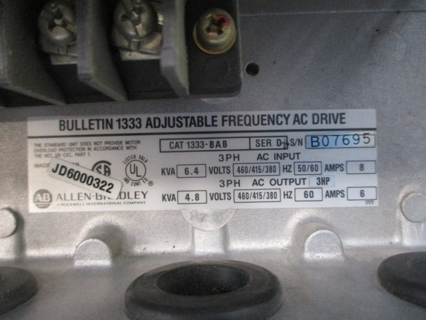 ALLEN BRADLEY 1333-BAB SER. D 380-460VAC 8A UNMP