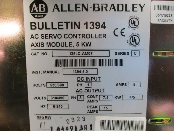 ALLEN BRADLEY 1394C-AM07 SER. C 310/390VAC 7.5/15A REV. 11 UNMP
