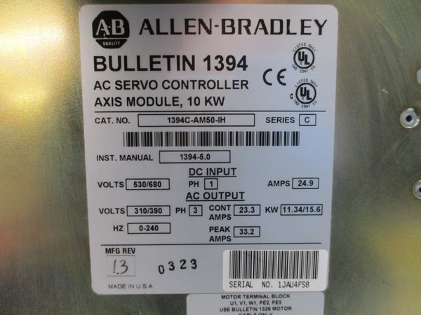 ALLEN BRADLEY 1394C-AM50-IH SER. C 310/390VAC 23.3/33.2A REV. 13 REMAN