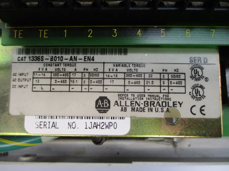 ALLEN BRADLEY 1336S-B010-AN-EN4 SER. D 380-480VAC 17/22A UNMP