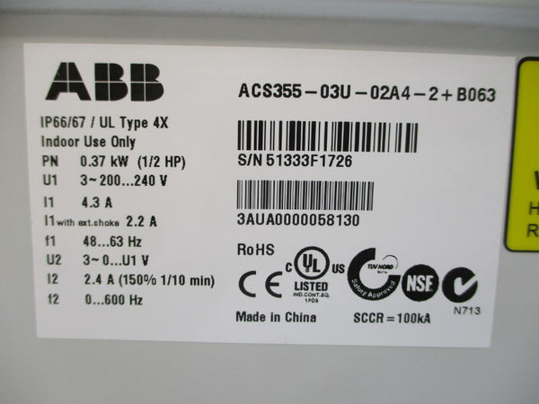 ABB ACS355-03U-2+B063 200-240V 4.3A NSNP