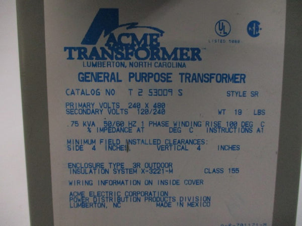 ACME TRANSFORMER T253009S 240/480V UNMP