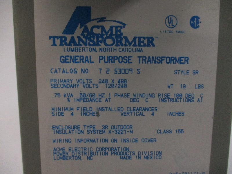 ACME TRANSFORMER T253009S 240/480V UNMP