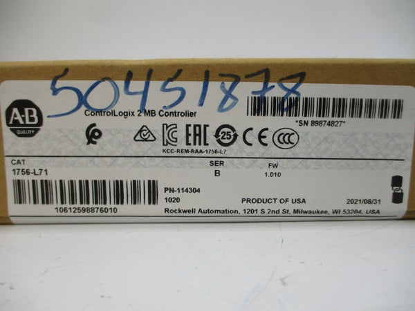 ALLEN BRADLEY 1756-L71 SER. A F/W 1.010 DATE: 2021 NSFS
