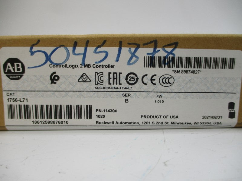 ALLEN BRADLEY 1756-L71 SER. A F/W 1.010 DATE: 2021 NSFS