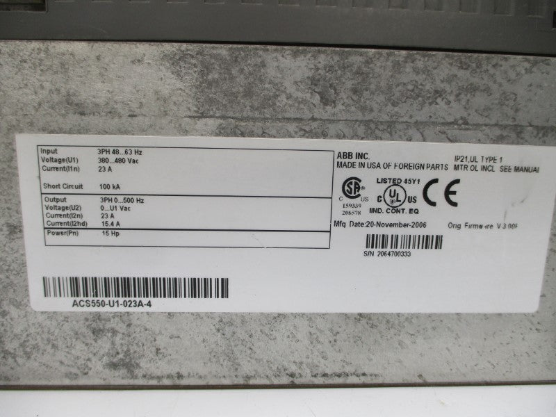 ABB ACS550-U1-023A-4 380-480VAC 23A UNMP