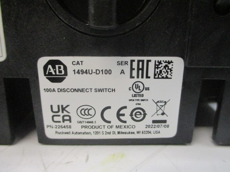 ALLEN BRADLEY 1494U-D100 SER. A 600VAC 100A (BR/WH) NSMP