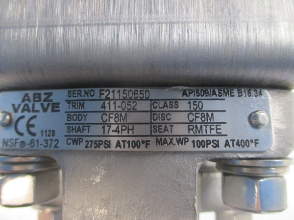ABZ VALVE API609/ASME B16.34 411-052 EIA-XL0186-S80-A00 275PSI NSNP