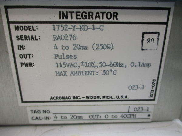 ACROMAG 1752-Y-K0-1-C 115VAC 0.1A UNMP