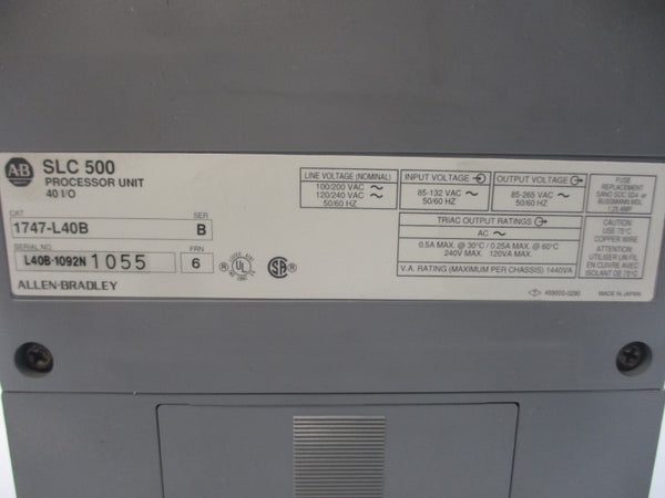 ALLEN BRADLEY 1747-L40B SER. B F/W 6 85-132VAC 0.5/0.25A NSNP