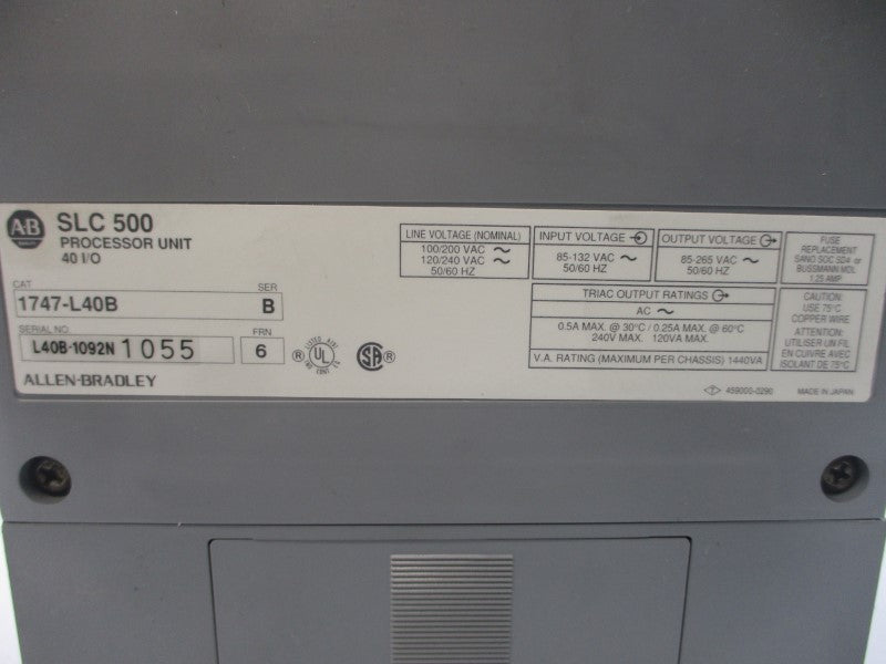 ALLEN BRADLEY 1747-L40B SER. B F/W 6 85-132VAC 0.5/0.25A NSNP