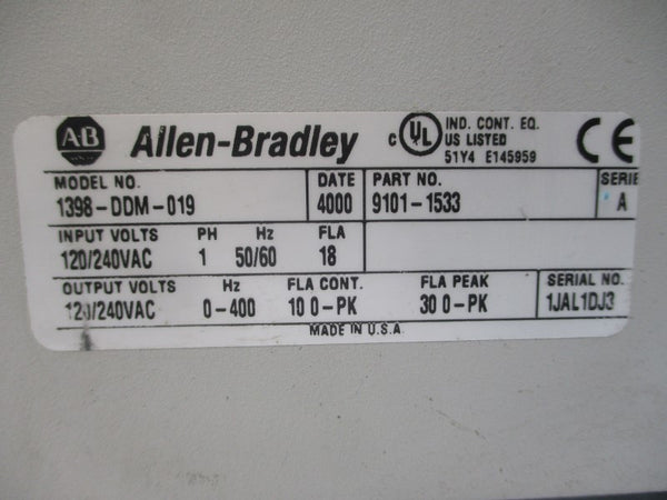 ALLEN BRADLEY 1398-DDM-019 SER. A 120/240VAC 18A UNMP