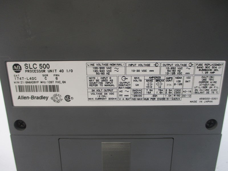 ALLEN BRADLEY 1747-L40C SER. C F/W 6 10-30VDC 15A (AS PICTURED) UNMP