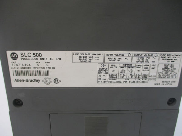 ALLEN BRADLEY 1747-L40A SER. C F/W 6 85-132VAC 15A UNMP