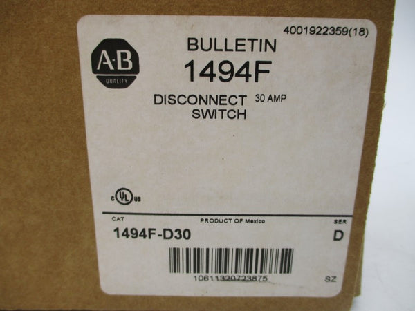 ALLEN BRADLEY 1494F-D30 SER. D 600VAC 30A (BR/WH) NSMP