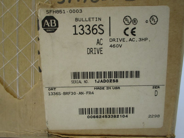 ALLEN BRADLEY 1336S-BRF30-AN-FR4 SER. D 380/480VAC 6.4/7.2A (BR/WH) NSMP