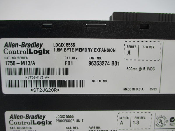 ALLEN BRADLEY 1756-L55 SER. A F/W 1.3 24VDC REV. H01 NSNP