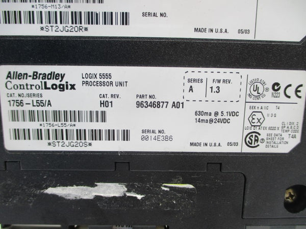 ALLEN BRADLEY 1756-L55 SER. A F/W 1.3 24VDC REV. H01 NSNP