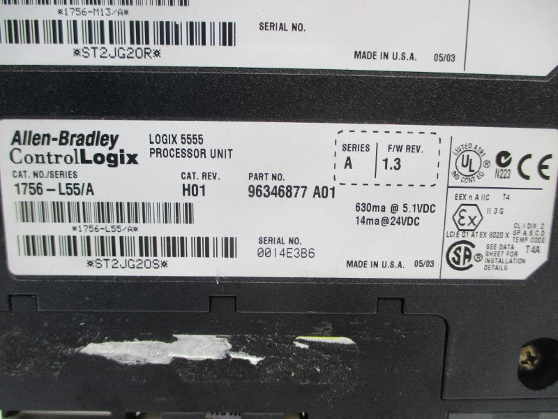 ALLEN BRADLEY 1756-L55 SER. A F/W 1.3 24VDC REV. H01 NSNP