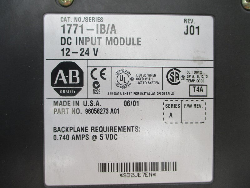 ALLEN BRADLEY 1771-IB SER. A 12-24VDC REV. J01 UNMP