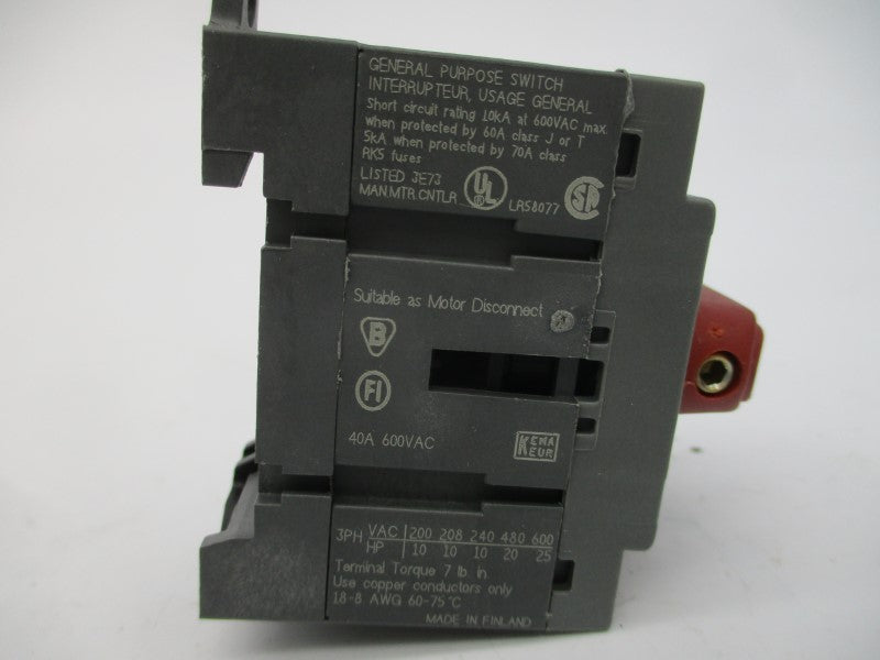 ABB OT32E3 1SCA022283R9010 600VAC 40A NSMP