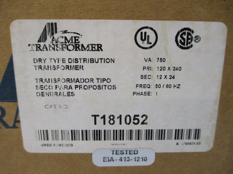 ACME TRANSFORMER T181052 120/240V NSMP