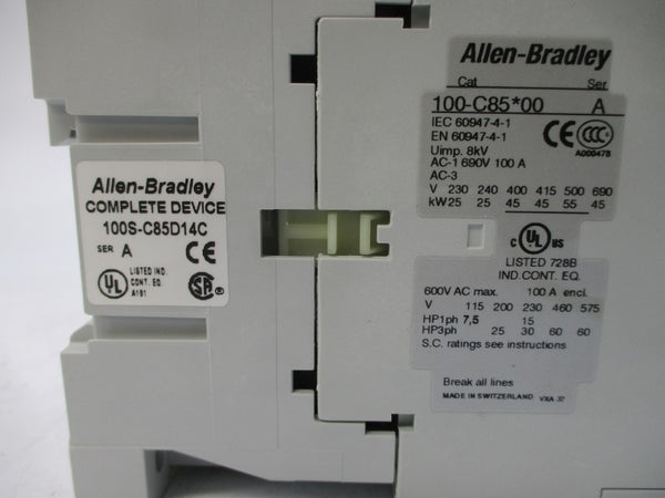 ALLEN BRADLEY 100S-C85D14C SER. A 110/120V 100A (BR/WH) NSMP