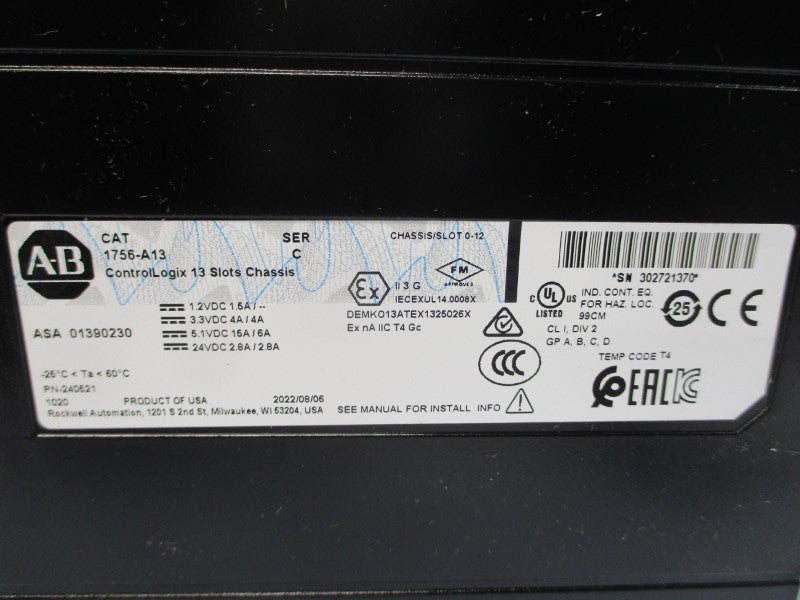 ALLEN BRADLEY 1756-A13 SER. C F/W N 24VDC 2.8A NSMP